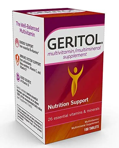 Geritol Multi-Vitamin Nutritional Support Tablets, Balance of 26 Essential Vitamins and Minerals, 100-Count Bottles (Pack of 2) Geritol