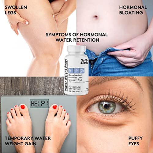 Youth & Tonic Natural Water Pills (90 Count) for Swelling Belly Bloating