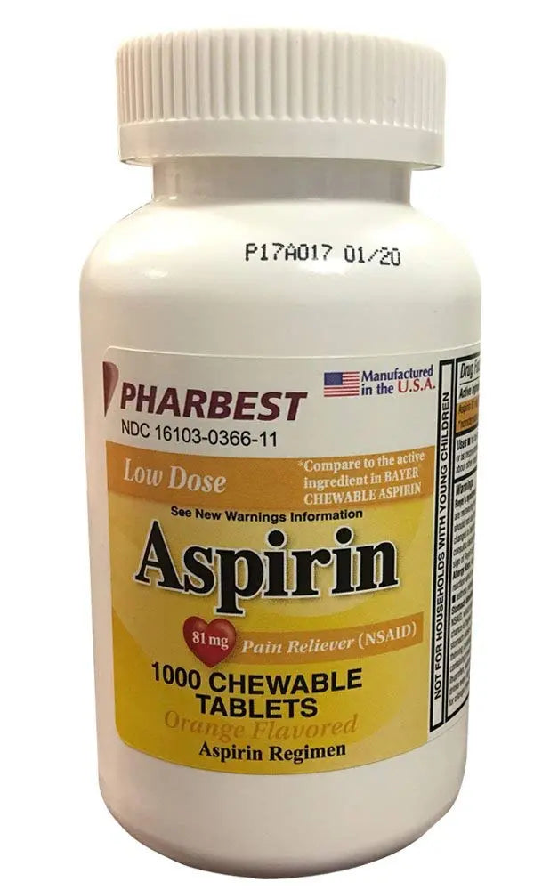 Pharbest Aspirin 81mg Chewable Orange Tablets 1000 Count Per Bottle PHARBESTBuy Supplements Australia