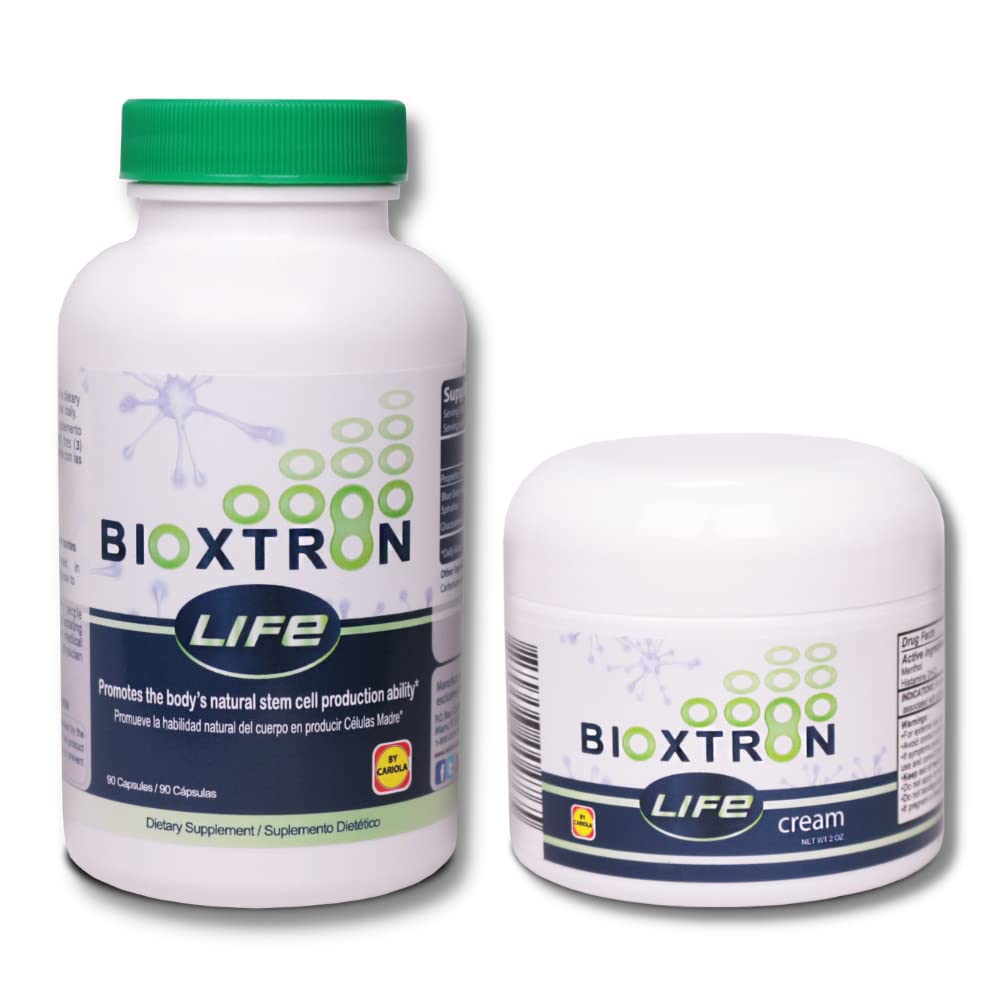 Bioxtron Life AFA Stem Cell Supplement - Joint Support & Muscle Pain - Immune System Support - Support Energy Levels - Stem Cell Production - Blue Green Algae Spirulina - 90 Caps + Cream 2 oz BioxtronBuy Supplements Australia