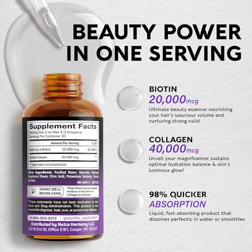 Liquid Biotin & Collagen - Vitamins for Hair Growth Support for Women & Men NUTRAHARMONYBuy Supplements Australia