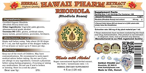 HawaiiPharm Rhodiola Liquid Extract, Organic Rhodiola (Rhodiola Rosea) Tincture 4 oz HawaiiPharmBuy Supplements Australia