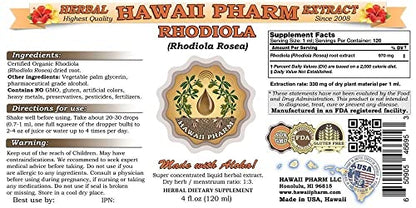 HawaiiPharm Rhodiola Liquid Extract, Organic Rhodiola (Rhodiola Rosea) Tincture 4 oz HawaiiPharmBuy Supplements Australia
