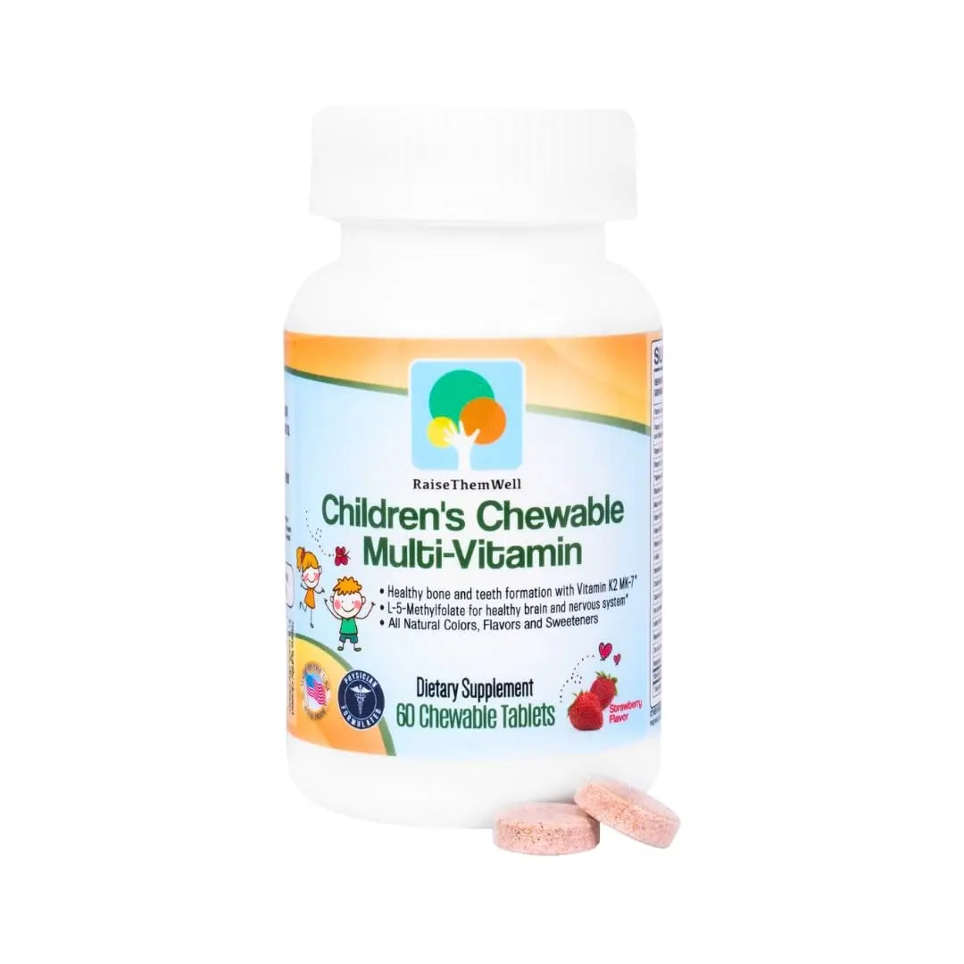 Raise Them Well Tasty Chewable Kids Multivitamin, All-Natural Colors, Flavors & Sweeteners, Daily Essential Vitamins for Children, Easy-to-Chew Vitamins, Strawberry Raise Them Well