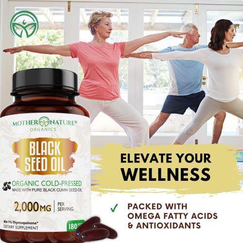 Organic Black Seed Oil Capsules - 3 Month Supply - 180 Count (2000mg Per Serving) Mother Nature Organics Superfoods for Organic LivingBuy Supplements Australia