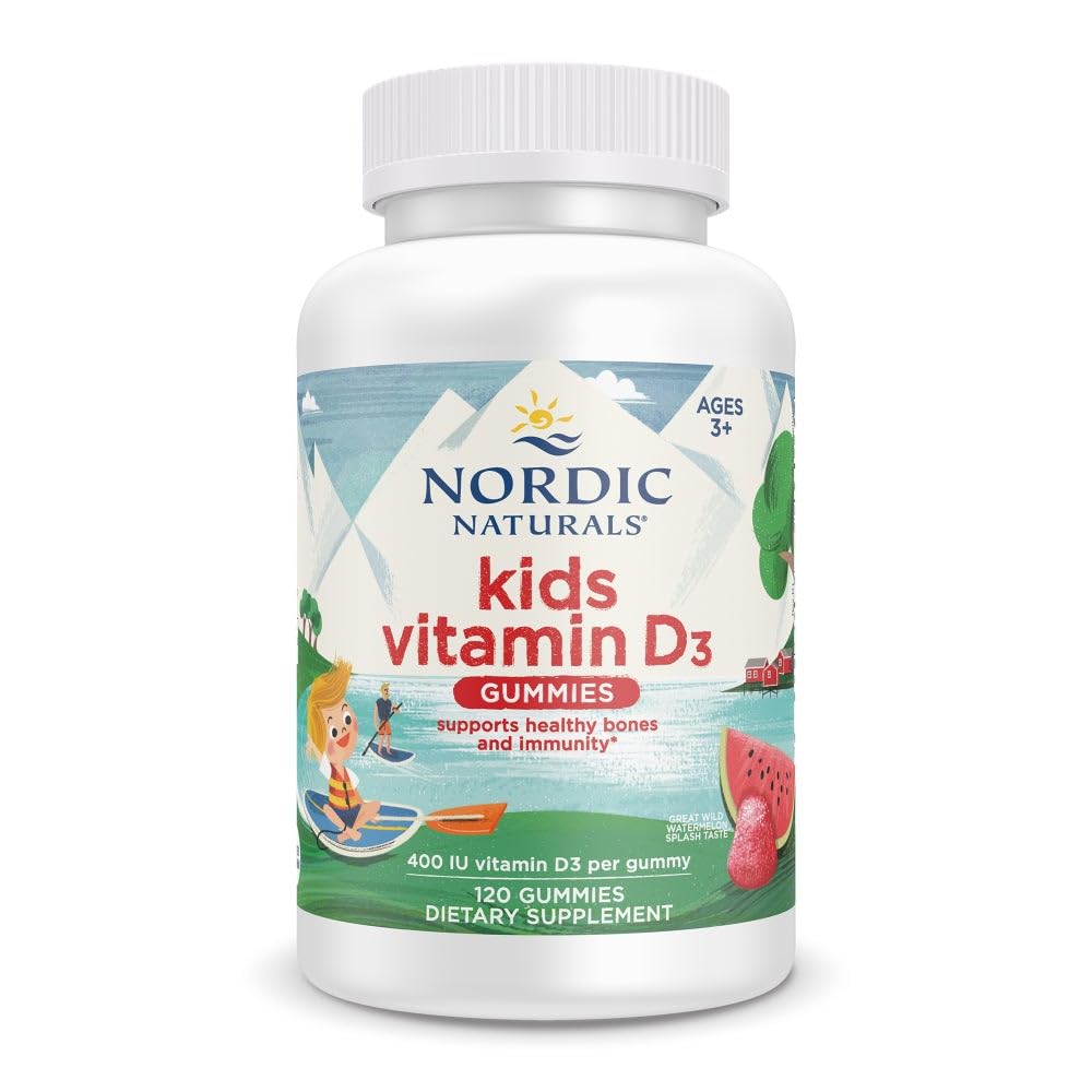 Nordic Naturals Vitamin D3 Gummies Kids, Wild Watermelon Splash - 120 Gummies - 400 IU Vitamin D3 - Bone Health, Healthy Immunity - Non-GMO, Vegetarian - 120 Servings Nordic NaturalsBuy Supplements Australia