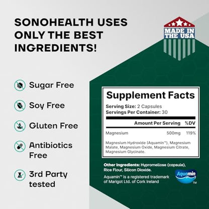 Spectrum 5 Magnesium Complex for Women & Men | Patented Aqua-Ionic® 5X Absorption Technology | 500mg Glycinate, Citrate, Malate + 72 Trace Minerals | Deep Sleep, Leg Cramp Relief & Calm | Non-Laxative SonoHealthBuy Supplements Australia
