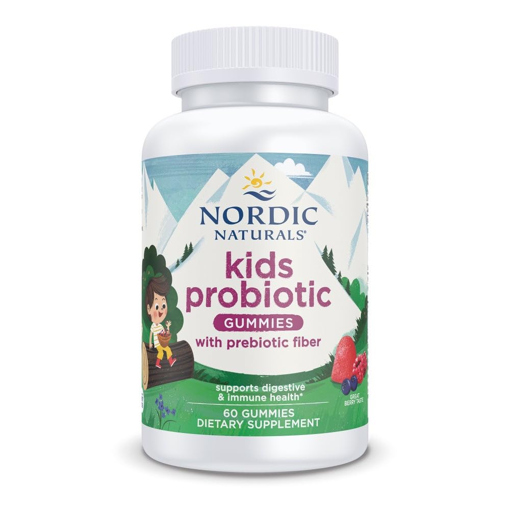 Nordic Naturals Kids Nordic Flora Probiotic Gummies, Merry Berry Punch - 60 Gummies - 1.5 Billion CFU & Prebiotic Fiber