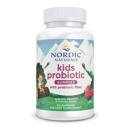 Nordic Naturals Kids Nordic Flora Probiotic Gummies, Merry Berry Punch - 60 Gummies - 1.5 Billion CFU & Prebiotic Fiber