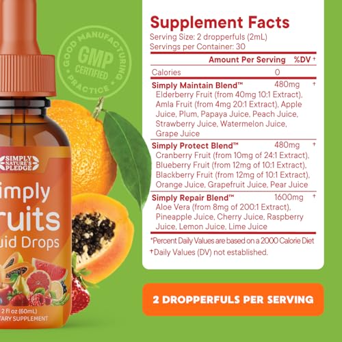 Simply Nature's Pledge - Fruit and Vegetable Supplements - Liquid Drops - Made with Whole Food Superfoods, Packed Vitamins & Minerals - Soy Free - Made in The USA Simply Nature's PledgeBuy Supplements Australia
