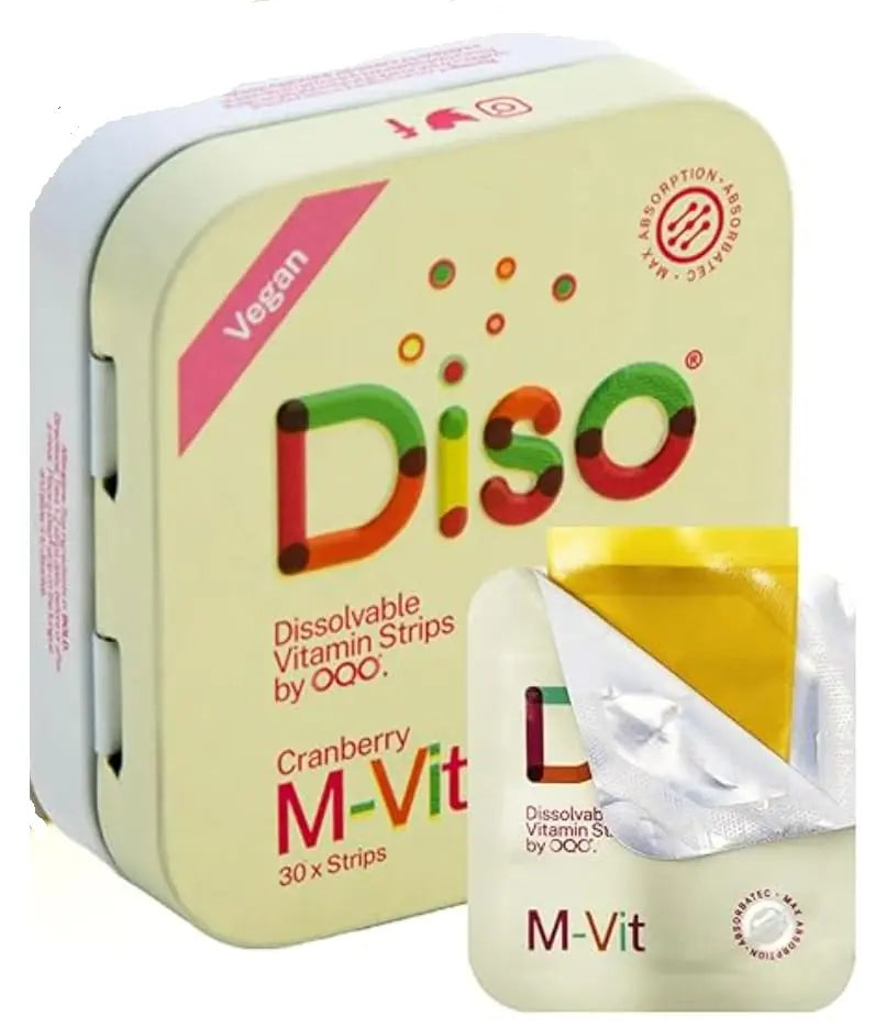 DISO - M-VIT - Fast-Dissolving Multivitamin Oral Strips, Cranberry Flavor, Vegan, Sugar Free, Gluten Free, Individually Wrapped DISO