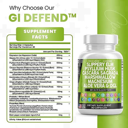 Slippery Elm 5000mg Psyllium Husk 2000mg Pre Probiotic Digestive Gut
