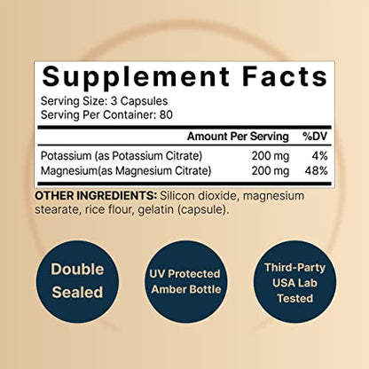 Potassium Magnesium Supplement – 200mg + | 240 Capsules Easily Absorbed Citrate NatureBellBuy Supplements Australia