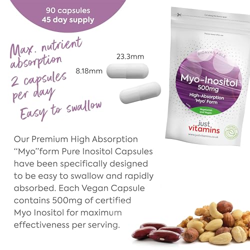 Myo-Inositol Capsules - 500mg x90 Capsules - Pure Premium Quality Myo Inositol Vitamin Just VitaminsBuy Supplements Australia
