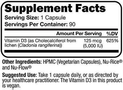 Script Essentials Vegan Vitamin D3 5,000 IU for Healthy Muscle Function, Bone Health, and Immune Support - Non-GMO, Gluten Free and Kosher Certified - 90 Servings Script EssentialsBuy Supplements Australia
