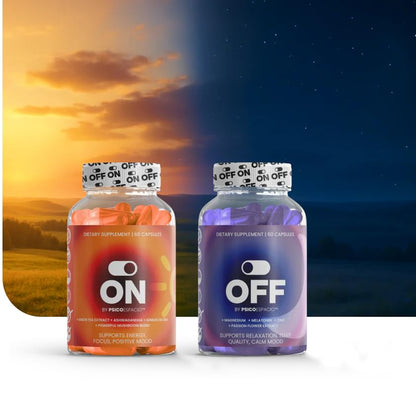 PSICÓESPACIO ON & Off Day & Night Supplement Bundle – Natural Energy with Ashwagandha + Sleep Aid with Melatonin & L-Theanine for Adults, Focus, Relaxation & Mood Support, 60 Count Each OFF BY PSICOESPACIOBuy Supplements Australia