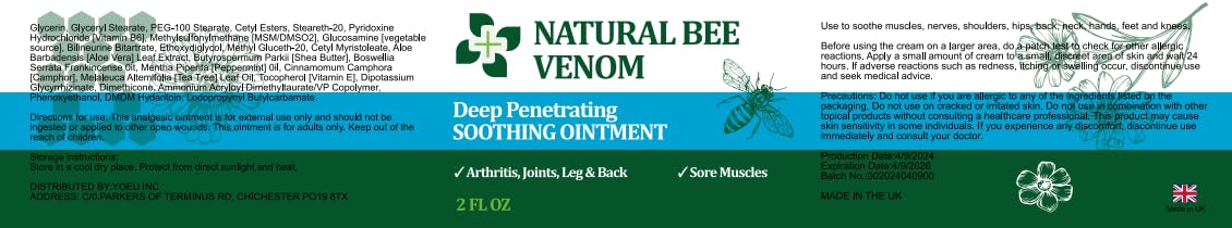 PIBIOOMAP Bee Venom Serum Joint & Muscle & Bone Cream, Pure Natural Ingredients, Fast Acting, Relief Back, Shoulder, Back, Neck, Hands, Elbows, Feet, Leg, Knees, Ankle, for Adults, Elderly PIBIOOMAPBuy Supplements Australia