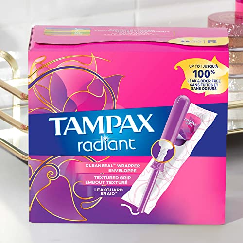 Tampax Radiant Tampons, Regular Absorbency, with Leakguard Braid, Unscented, 84 Count TampaxBuy Supplements Australia