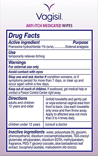 Vagisil Anti-Itch Medicated Wipes, Maximum Strength 12 ea (Pack of 9) VagisilBuy Supplements Australia