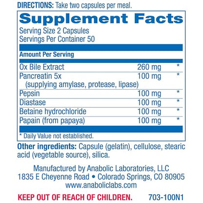 Anabolic Laboratories Multi Enzyme Nutritional Supplements - 100 Capsules of Digestive Anabolic LaboratoriesBuy Supplements Australia