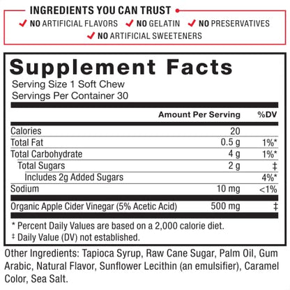 Force Factor Organic Apple Cider Vinegar Soft Chews for Digestion and Metabolism Support Force FactorBuy Supplements Australia