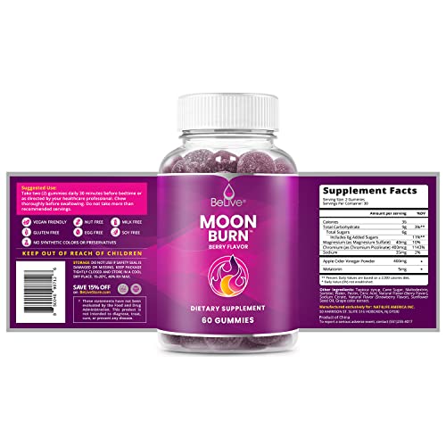 BeLive MoonBurn Nighttime Melatonin Gummies - 60 Ct | Formulated with Apple Cider BeLiveBuy Supplements Australia