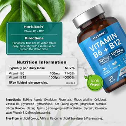 Vitamin B6 and B12 Tablets High Strength | 60 Count | with 100mg of Vitamin B6 HorbäachBuy Supplements Australia
