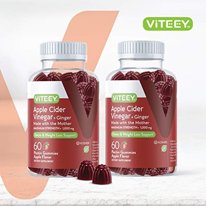 Apple Cider Vinegar Gummies 1,000mg Plus Ginger, ACV with The Mother, Detox Cleanse ViteeyBuy Supplements Australia