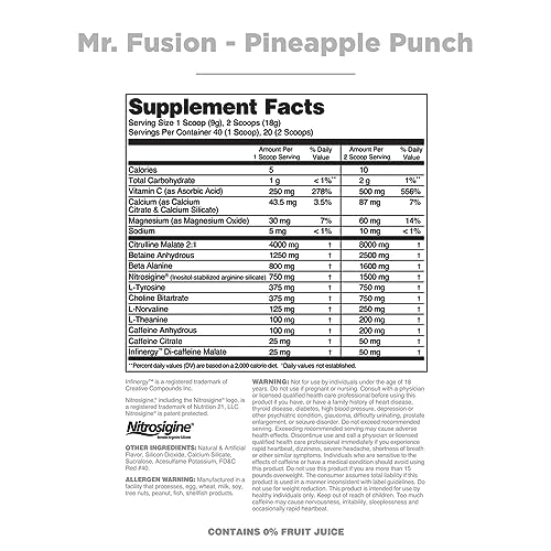 Nutrithority Mr.Fusion Pre Workout Supplement, Pineapple Punch, 40 Servings - Intense Focus & Pumps, Nitric Oxide Booster, No Crash - Powerful Energy Powder to Increase Strength & Gains