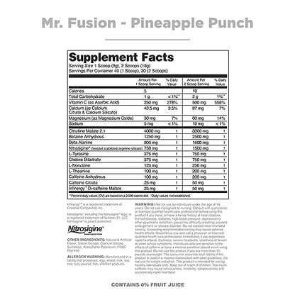 Nutrithority Mr.Fusion Pre Workout Supplement, Pineapple Punch, 40 Servings - Intense Focus & Pumps, Nitric Oxide Booster, No Crash - Powerful Energy Powder to Increase Strength & Gains