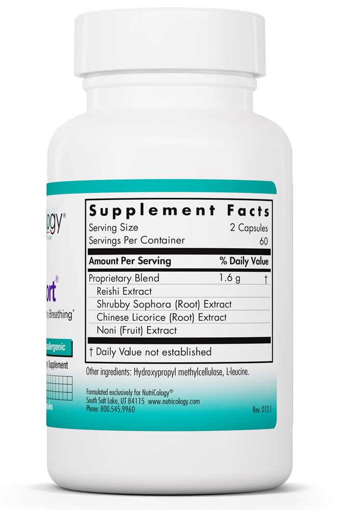 Nutricology PhytoCort Supplement - Respiratory Support, Lung Health, Lung Detox, Lung Cleanse, Healthy Breathing, Herbal Support, Reishi, Licorice, Noni, Vegetarian Capsules - 120 Count NutricologyBuy Supplements Australia