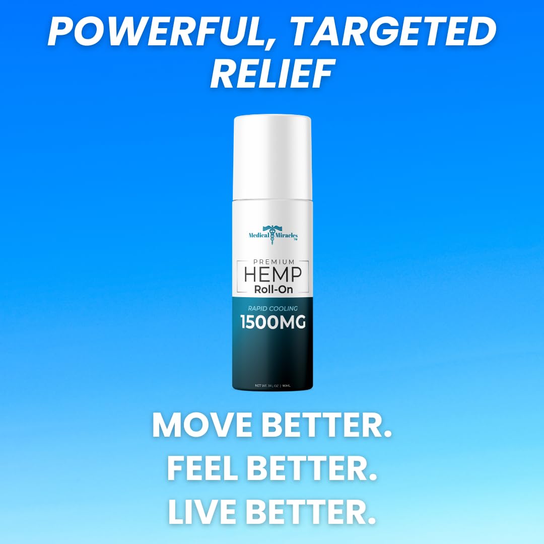 Medical Miracles New Hemp Oil Roll On - Ideal for Muscles, Hips, Joints, Neck, Back, Elbows, Fingers, Hands, and Knees (1500mg Roll-On) Medical MiraclesBuy Supplements Australia