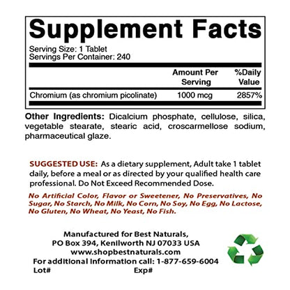 Best Naturals Chromium Picolinate 1000mcg 240 Tablets Best NaturalsBuy Supplements Australia