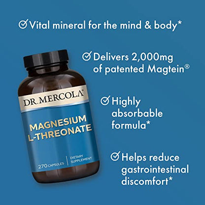 Dr. Mercola Magnesium L-Threonate, 90 Servings (270 Capsules), Dietary Supplement Dr. MercolaBuy Supplements Australia