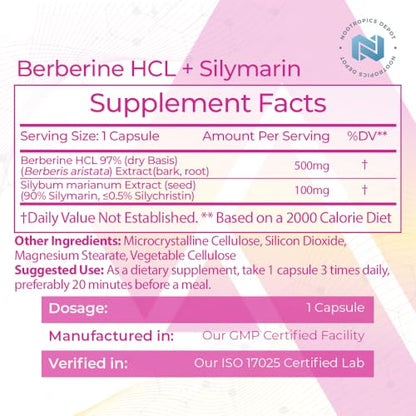 Nootropics Depot Berberine HCL + Silymarin Capsules | 500mg + 90mg | 180 Count Nootropics DepotBuy Supplements Australia