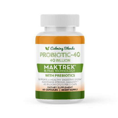 CALMING BLENDS Probiotic, 40 Billion CFU, Bi-Pass Delivery System for Maximum Effectiveness, Shelf Stable, 60 Vegetable Capsules CALMING BLENDSBuy Supplements Australia
