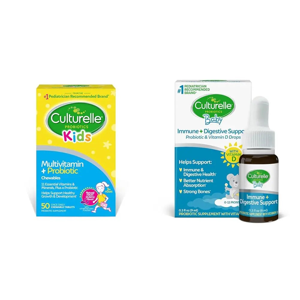 Culturelle Kids Complete Multivitamin + Probiotic Chewables, 50 Count Baby Immune & Digestive Support Probiotic + Vitamin D Drops, 30 Day Supply CulturelleBuy Supplements Australia