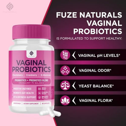 Vaginal Probiotics for Women Digestive Enzymes Gut Health PH Balance Pills, Women's Fuze NaturalsBuy Supplements Australia