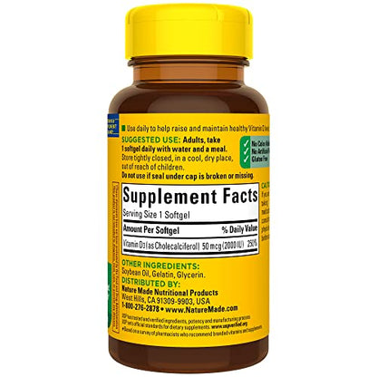 Nature Made Vitamin D3 2000 IU (50 mcg), Dietary Supplement for Bone, Teeth, Muscle Nature MadeBuy Supplements Australia