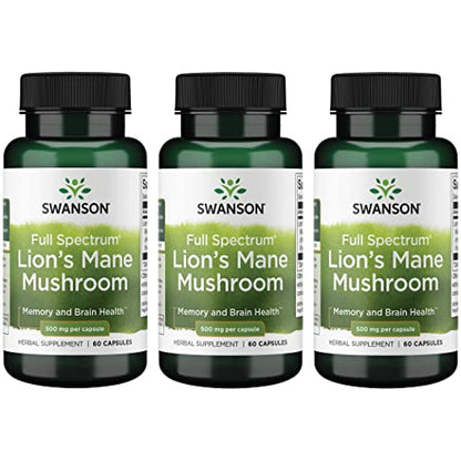 Swanson Lion's Mane Mushroom Capsules - 500 mg Each, 60 Capsules