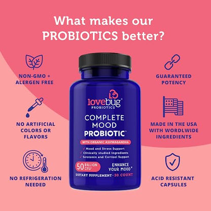 Lovebug Complete Mood Probiotic | 10 Clinically Studied Probiotic Strains & Patented lovebug PROBIOTICSBuy Supplements Australia