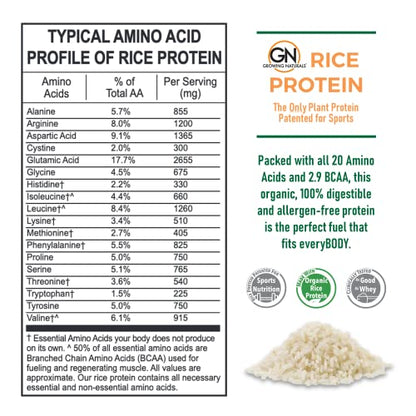 Growing Naturals | Vanilla Rice Powder 15g Plant Protein | 2.8G BCAA, Low-Carb Growing NaturalsBuy Supplements Australia