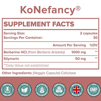KoNefancy Berberine 1000mg with Silymarin,High Absorption Berberine HCL Supplements KoNefancyBuy Supplements Australia