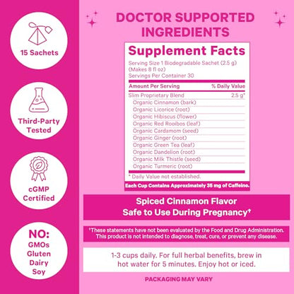Pink Stork Slim Tea with Organic Dandelion Root, Green Tea, Ginger and Hibiscus for Detox Pink StorkBuy Supplements Australia