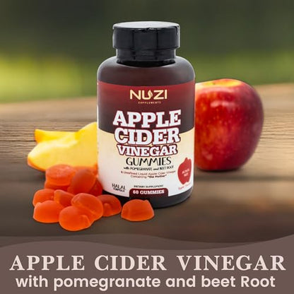 NUZI Apple Cider Vinegar Gummies with Pomegranate & Beetroot | 500 mg | Certified Halal NUZIBuy Supplements Australia