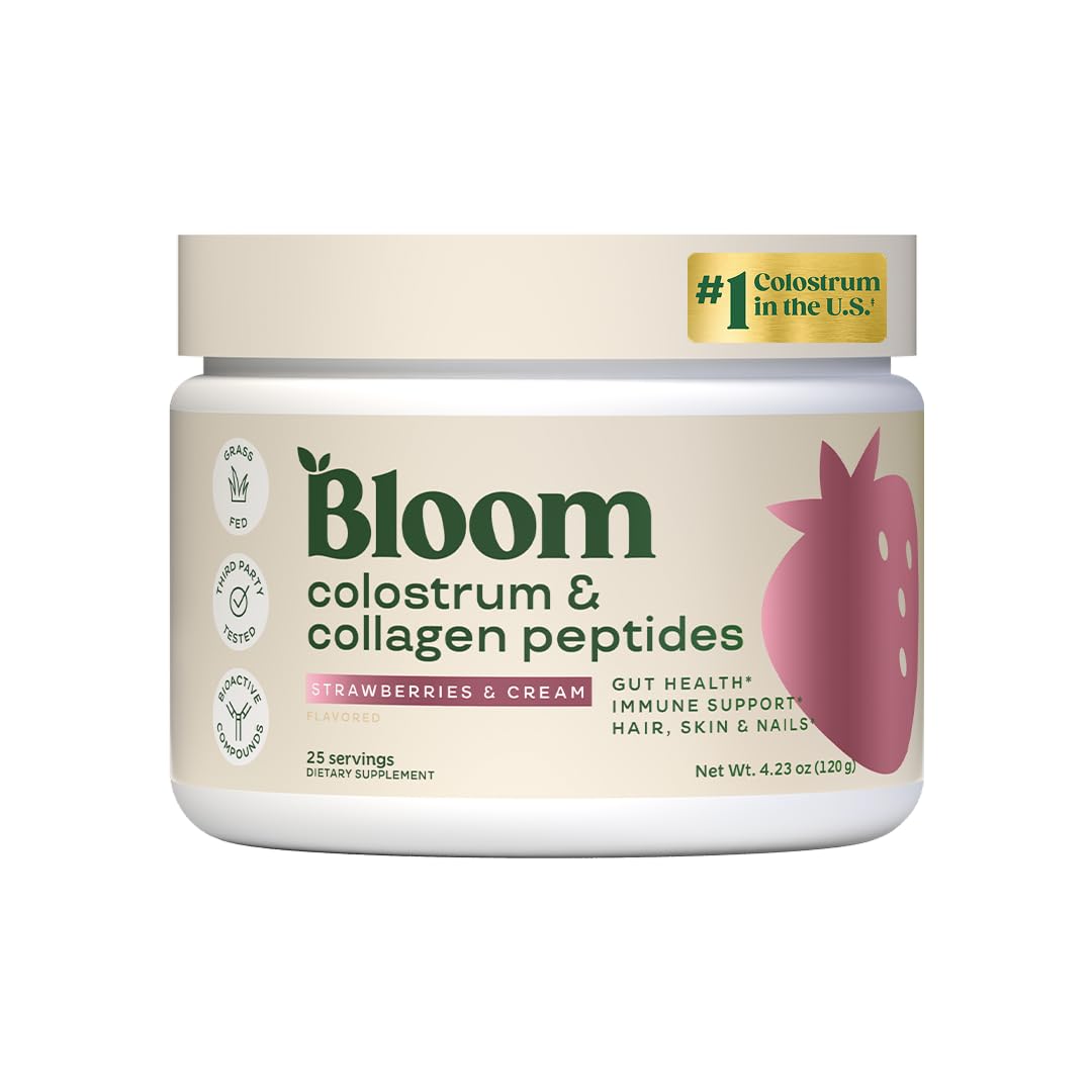 Bloom Nutrition Bovine Colostrum Powder with Vitamin B-12 for Gut Health, Immune Support, Hair Growth & Beauty Supplement | Strawberry, 25 Servings Bloom NutritionBuy Supplements Australia