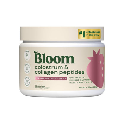 Bloom Nutrition Bovine Colostrum Powder with Vitamin B-12 for Gut Health, Immune Support, Hair Growth & Beauty Supplement | Strawberry, 25 Servings Bloom NutritionBuy Supplements Australia
