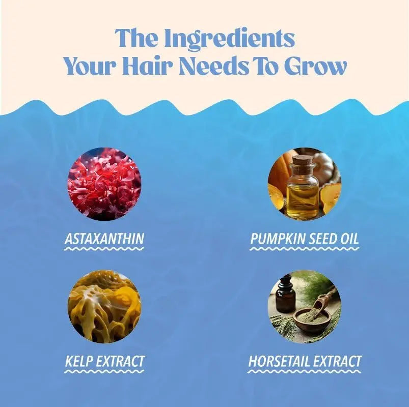 Akasha Superfoods Grow Hair & Beauty Gummies, Supplement with Zinc, Vitamin E, Astaxanthin, Kelp, & Pumpkin Seed, Plant Based Gummies for Women & Men Akasha Superfoods