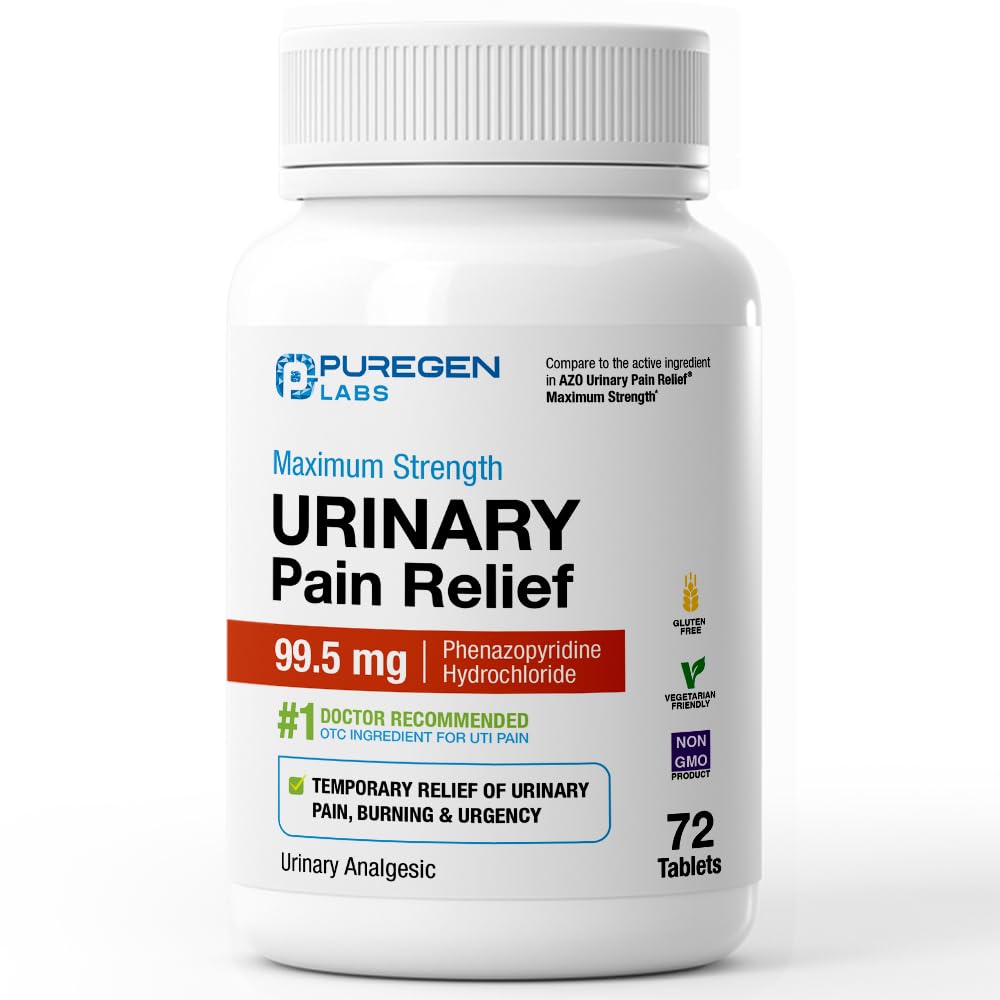 Puregen Labs Urinary Pain Relief | Phenazopyridine HCl 99.5mg Tablets | Maximum Strength OTC for Fast Relief of UTI Pain, Burning and Bladder discomfort – 72 Count Tablets P Puregen LabsBuy Supplements Australia