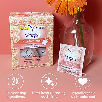 Vagisil Scentsitive Scents On-The-Go Feminine Cleansing Wipes, pH Balanced, Peach Blossom VagisilBuy Supplements Australia